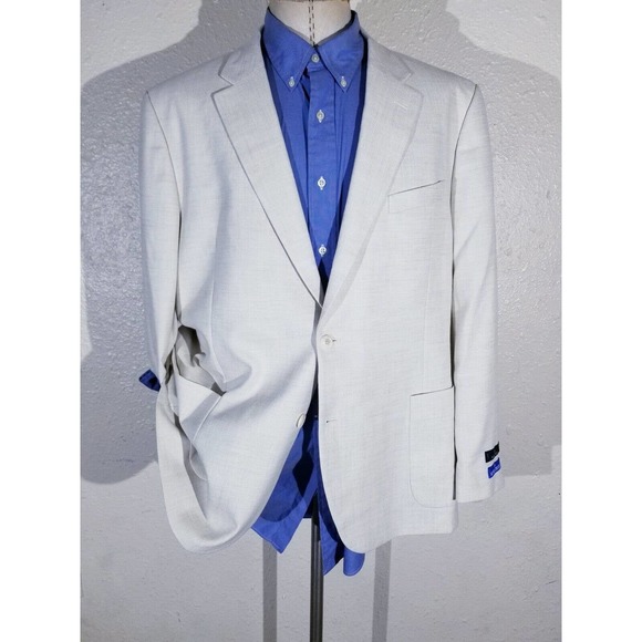 50R Off-white ALL-SEASON LINEN Stretch Check Textured Blazer Sport Coat Jacket - Picture 2 of 7